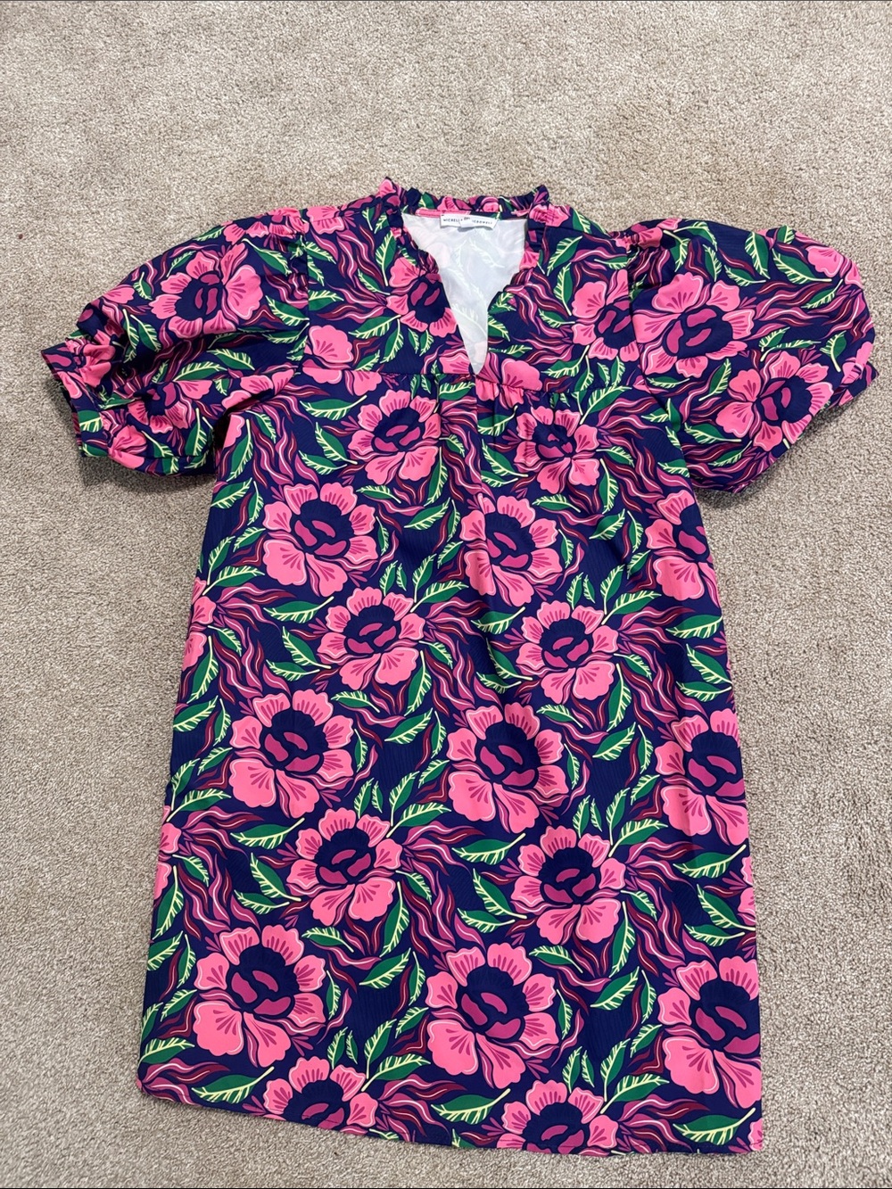 Pink Floral Puff-Sleeve Mini Dress